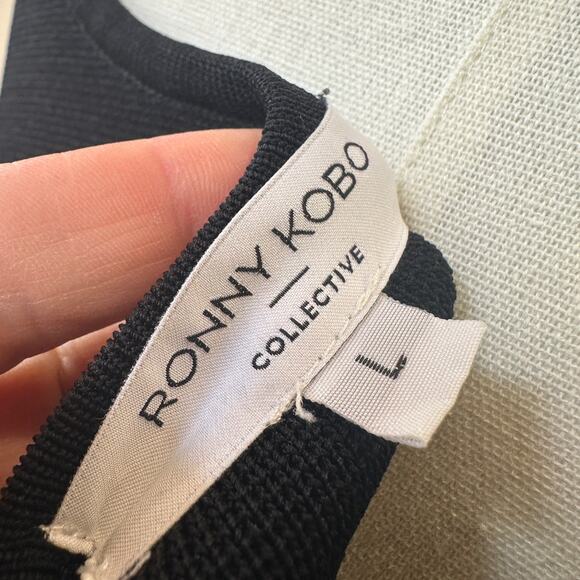 Ronny Kobo Black Cream Fit Flare Midi Dress LARGE Romantic Cotton Designer $410 - Picture 11 of 12